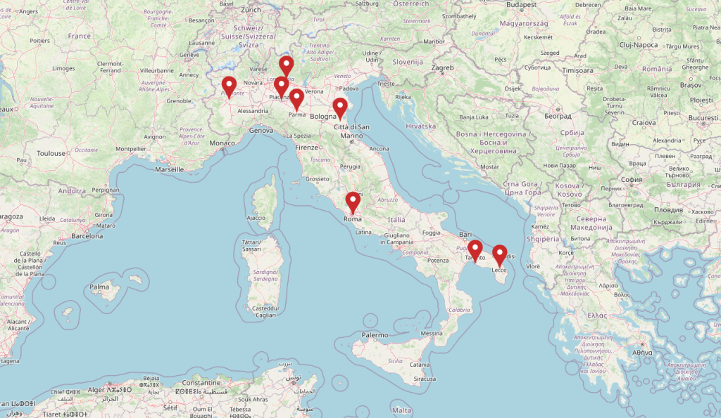 mappa dei progetti di parchi solari realizzati in Italia